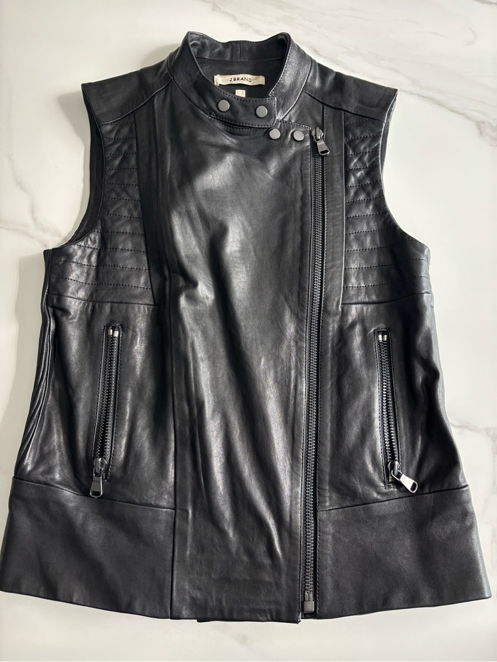 J Brand Black Sleeveless Leather Vest Small Black